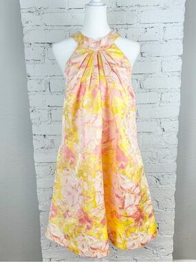 Belle Badgley Mischka Nola Jacquard Halter Pink Yellow Mini Dress 4